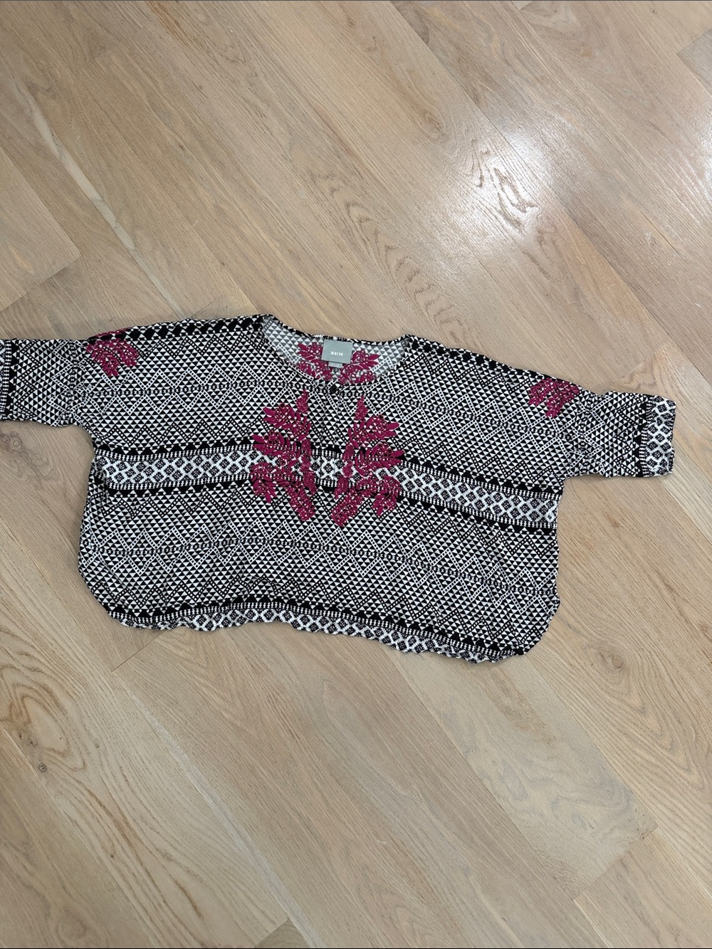 Maeve Black, White & Pink Embroidered Geometric Top